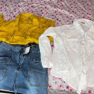 FASHION NOVA BUNDLE2 BUTTON UPS AND 1 PAIR CARGO PANTS